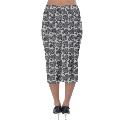 Playingcards-grey Midi Pencil Skirt - Luxtrini, LLC