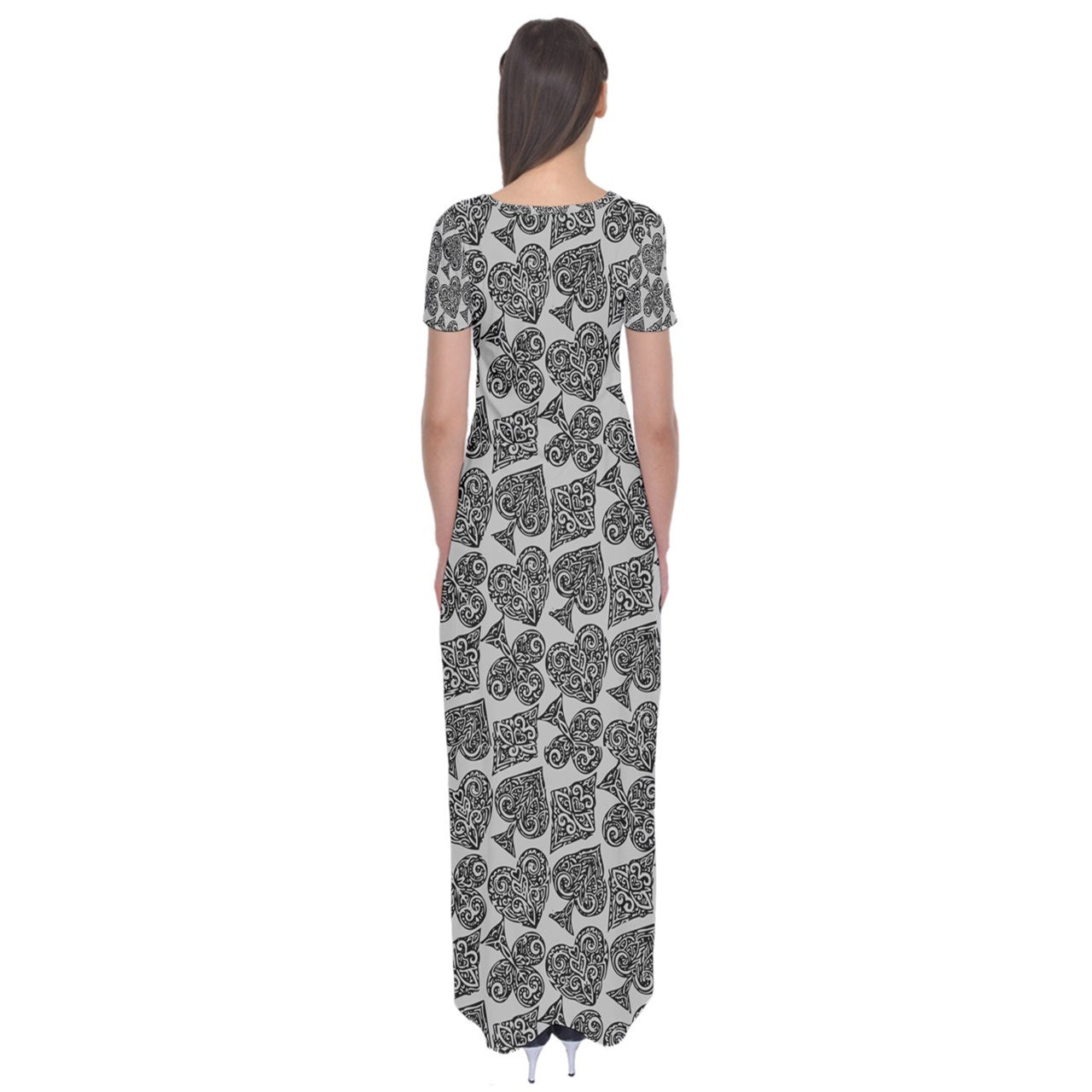 Playingcards-grey Short Sleeve Maxi Dress - Luxtrini, LLC