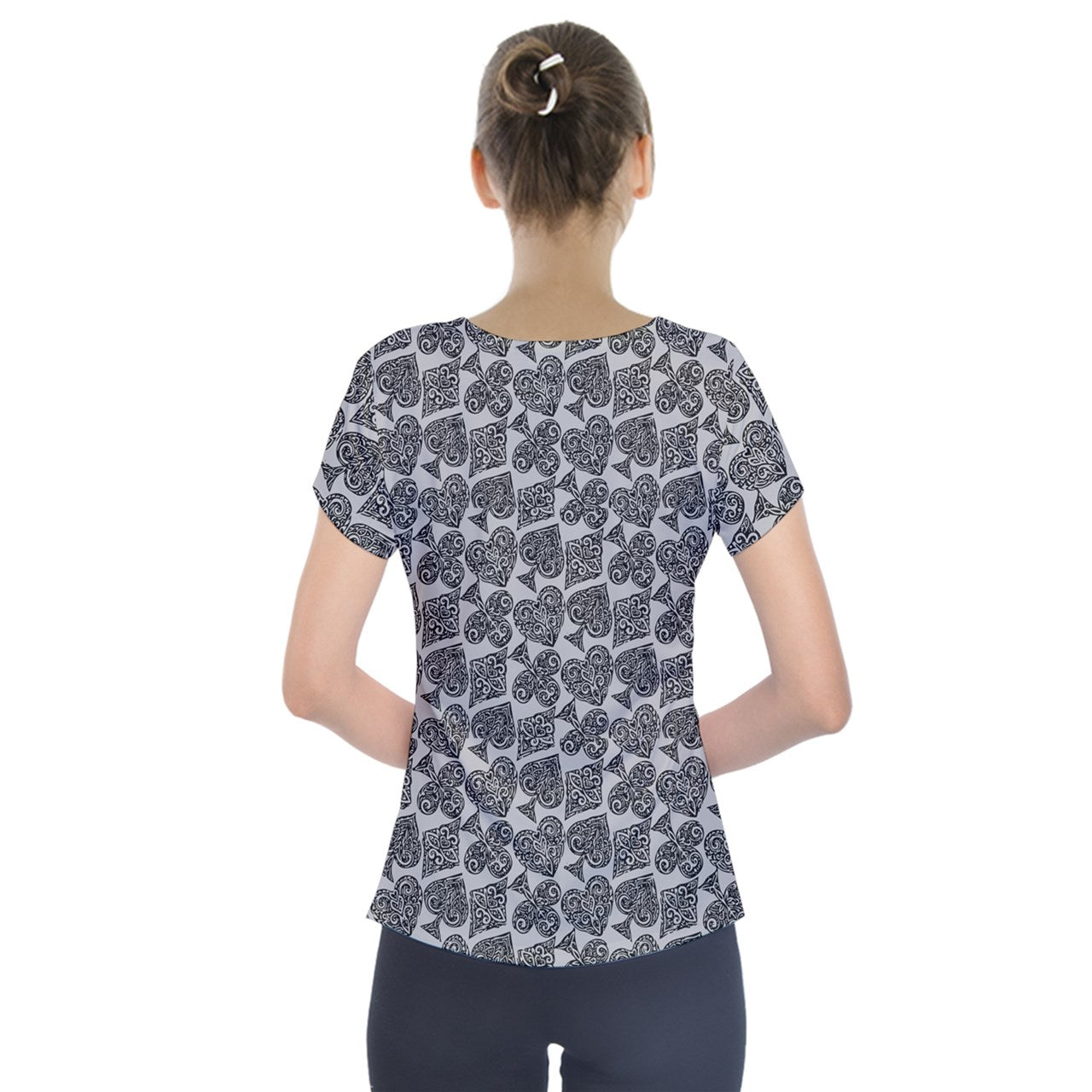 Playingcards-grey Short Sleeve Front Detail Top - Luxtrini, LLC