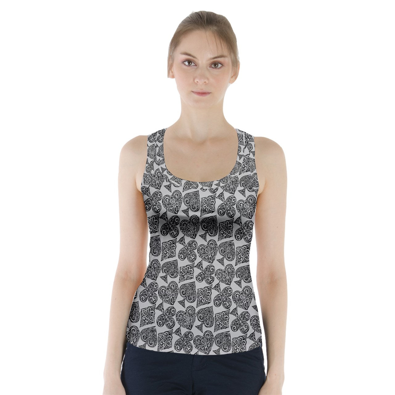 Playingcards-grey Racer Back Sports Top - Luxtrini, LLC