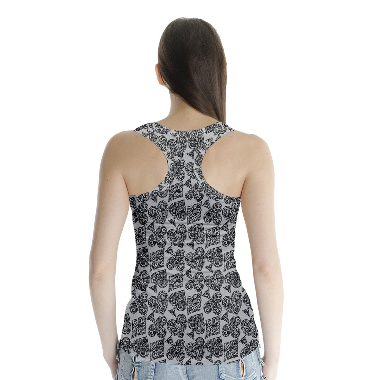 Playingcards-grey Racer Back Sports Top - Luxtrini, LLC