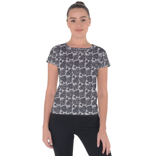 Playingcards-grey Short Sleeve Sports Top - Luxtrini, LLC