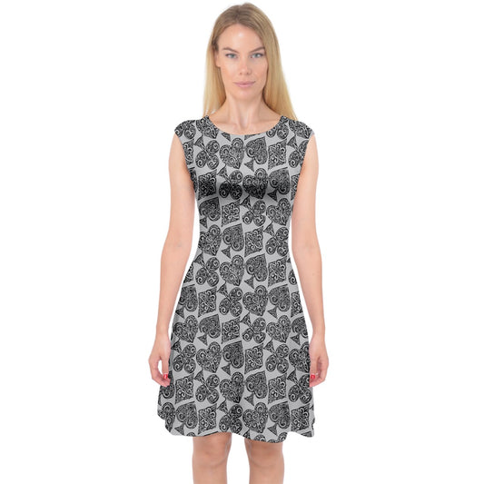 Playingcards-grey Capsleeve Midi Dress - Luxtrini, LLC