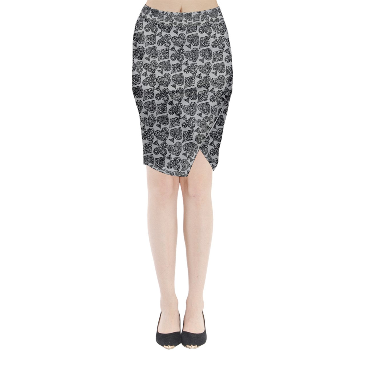 Playingcards-grey Midi Wrap Pencil Skirt - Luxtrini, LLC