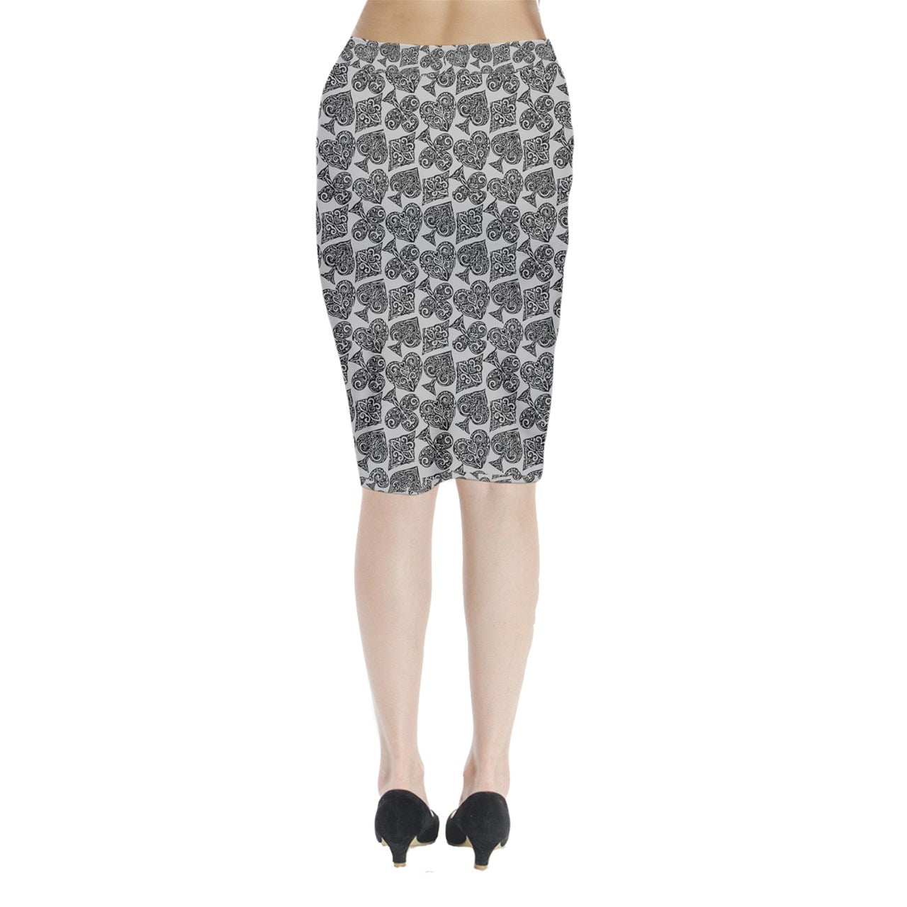 Playingcards-grey Midi Wrap Pencil Skirt - Luxtrini, LLC