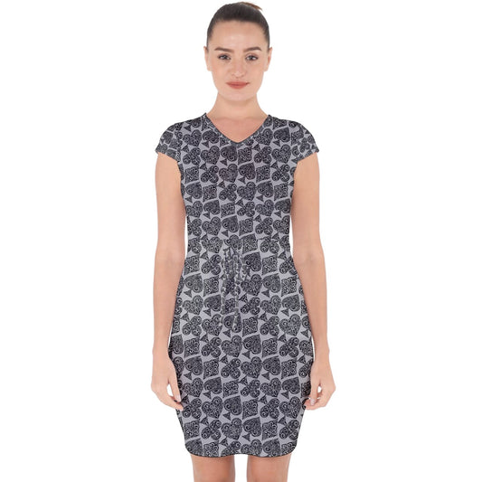 Playingcards-grey Capsleeve Drawstring Dress - Luxtrini, LLC