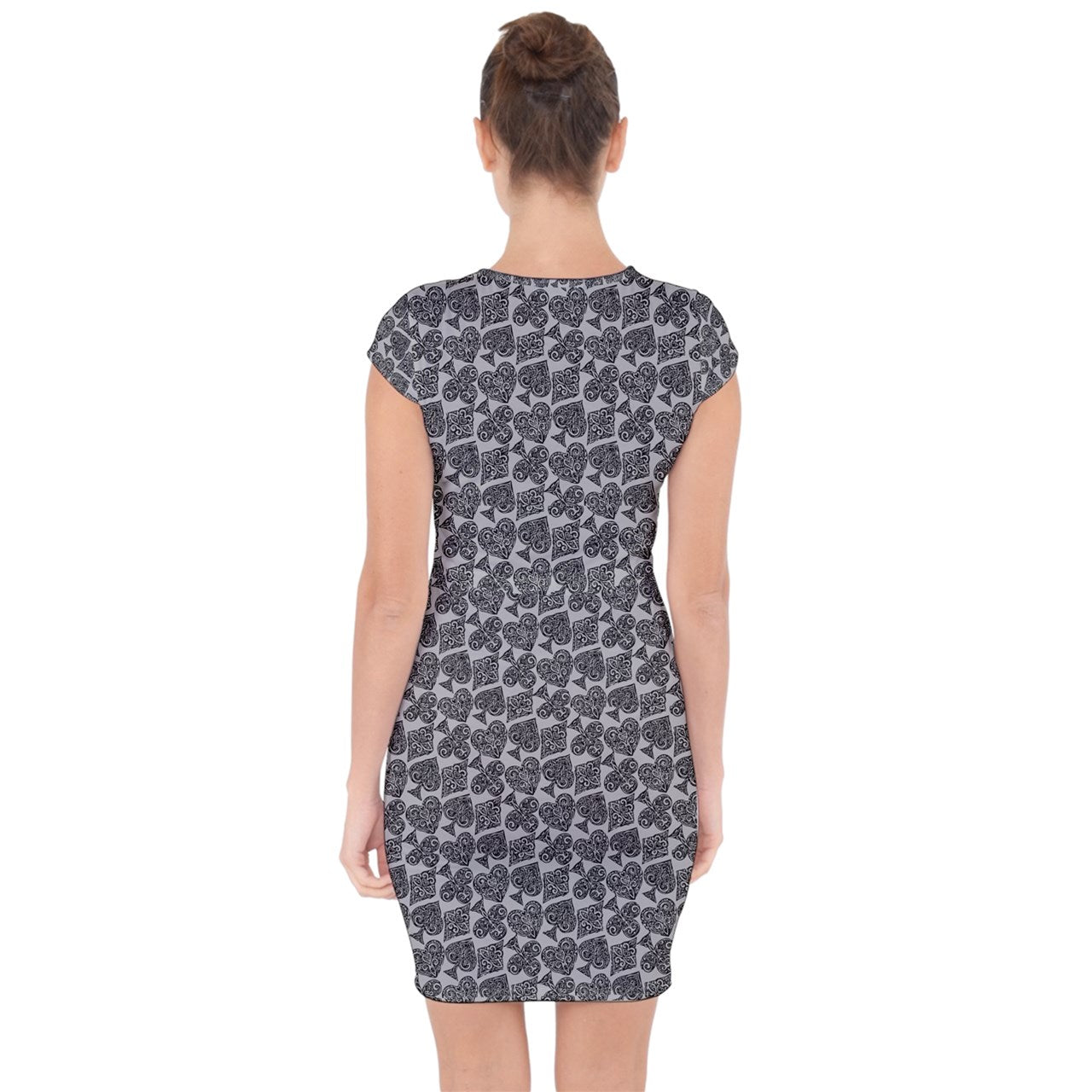 Playingcards-grey Capsleeve Drawstring Dress - Luxtrini, LLC