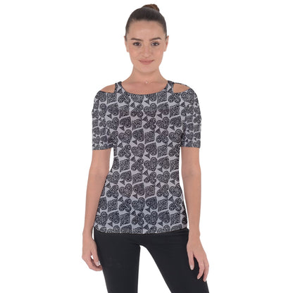 Playingcards-grey Shoulder Cut Out Short Sleeve Top - Luxtrini, LLC