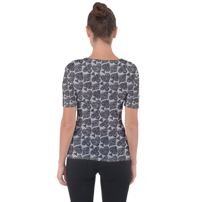 Playingcards-grey Shoulder Cut Out Short Sleeve Top - Luxtrini, LLC