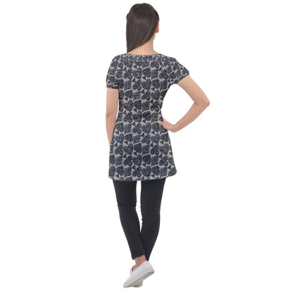 Playingcards-grey Puff Sleeve Tunic Top - Luxtrini, LLC