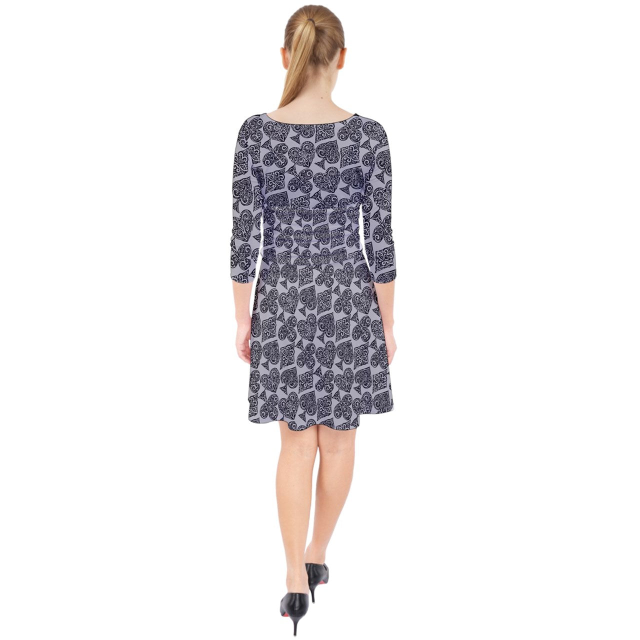 Playingcards-grey Quarter Sleeve Front Wrap Dress - Luxtrini, LLC