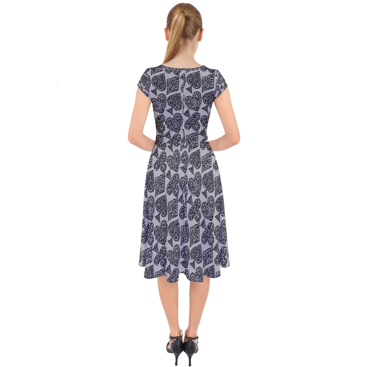 Playingcards-grey Cap Sleeve Front Wrap Midi Dress - Luxtrini, LLC