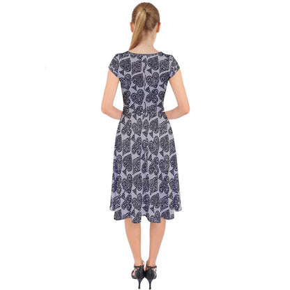 Playingcards-grey Cap Sleeve Front Wrap Midi Dress - Luxtrini, LLC