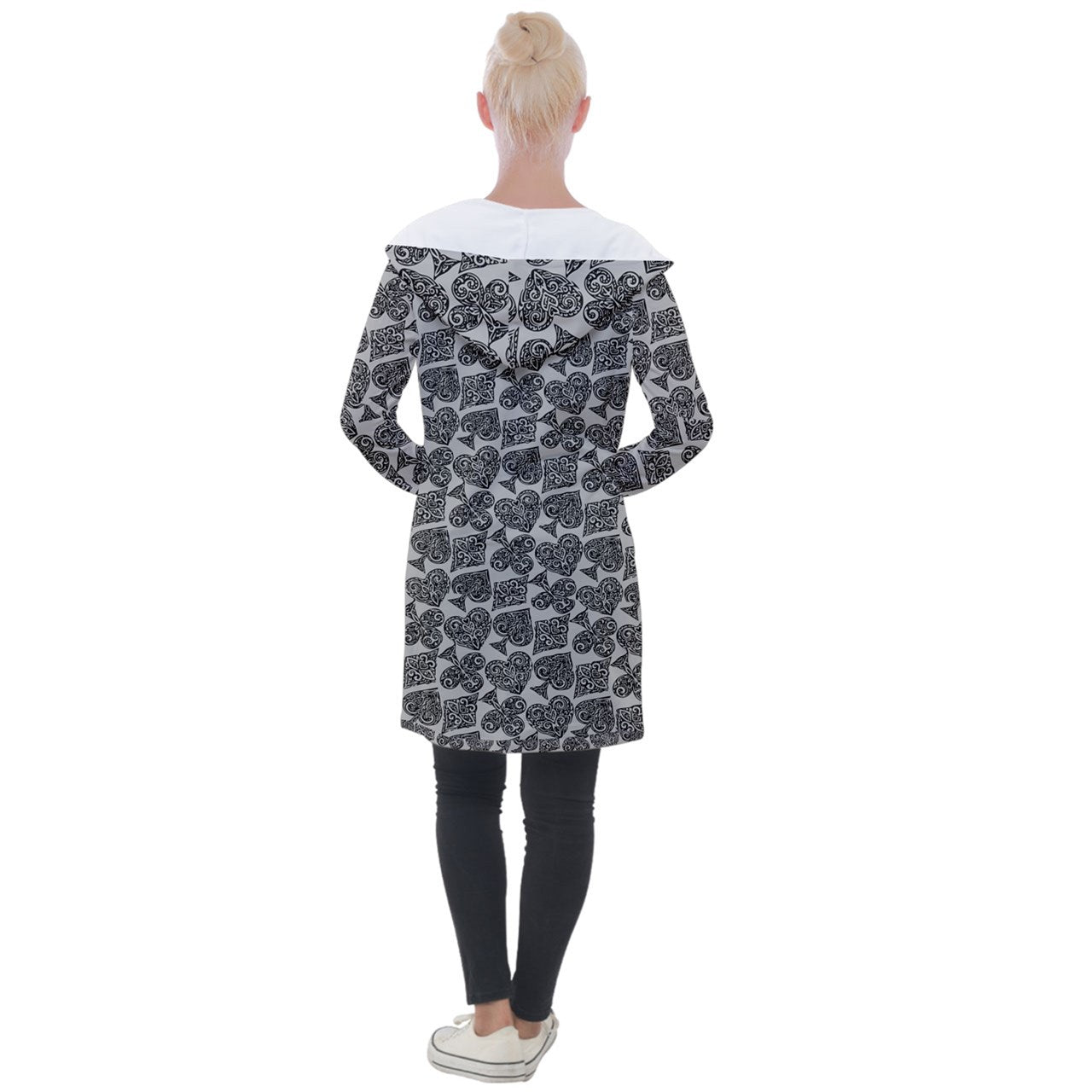 Playingcards-grey Longline Hooded Cardigan - Luxtrini, LLC