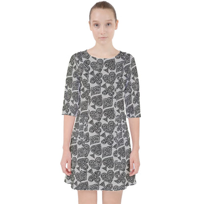 Playingcards-grey Quarter Sleeve Pocket Dress - Luxtrini, LLC