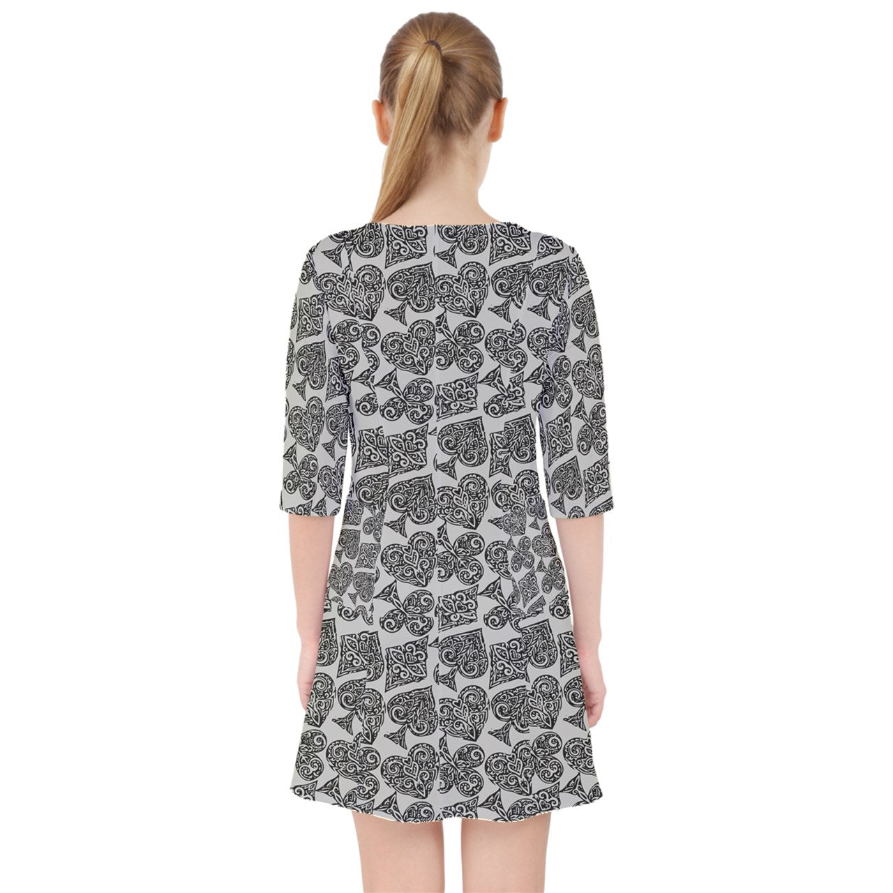 Playingcards-grey Quarter Sleeve Pocket Dress - Luxtrini, LLC