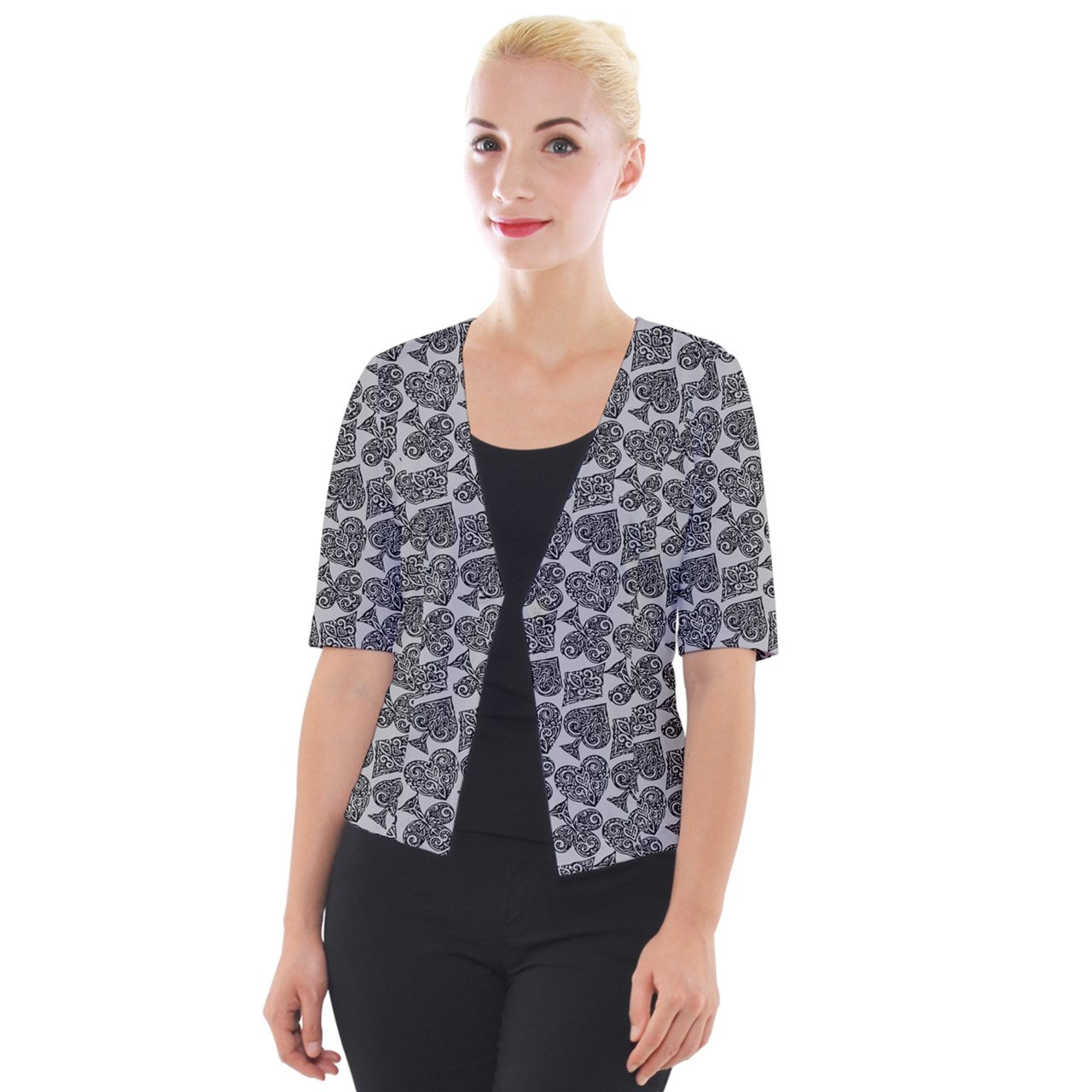 Playingcards-grey Cropped Button Cardigan - Luxtrini, LLC