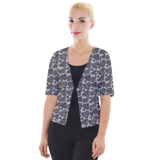 Playingcards-grey Cropped Button Cardigan - Luxtrini, LLC