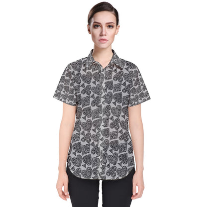 Playingcards-grey Women's Short Sleeve Shirt - Luxtrini, LLC