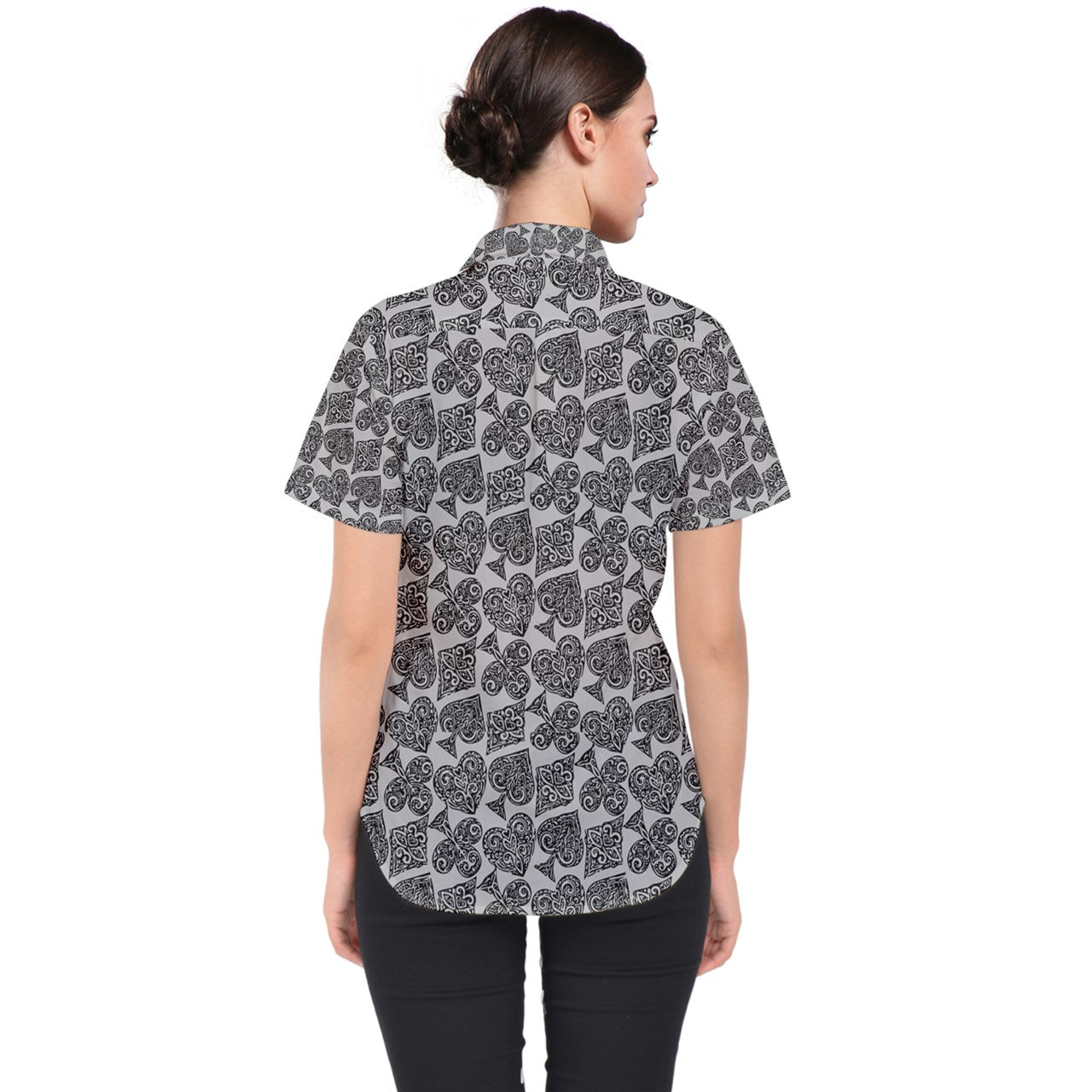 Playingcards-grey Women's Short Sleeve Shirt - Luxtrini, LLC