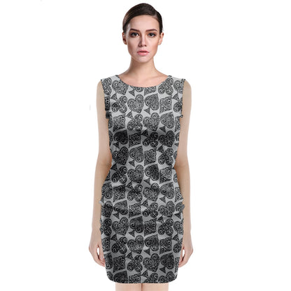 Playingcards-grey Sleeveless Velvet Midi Dress - Luxtrini, LLC