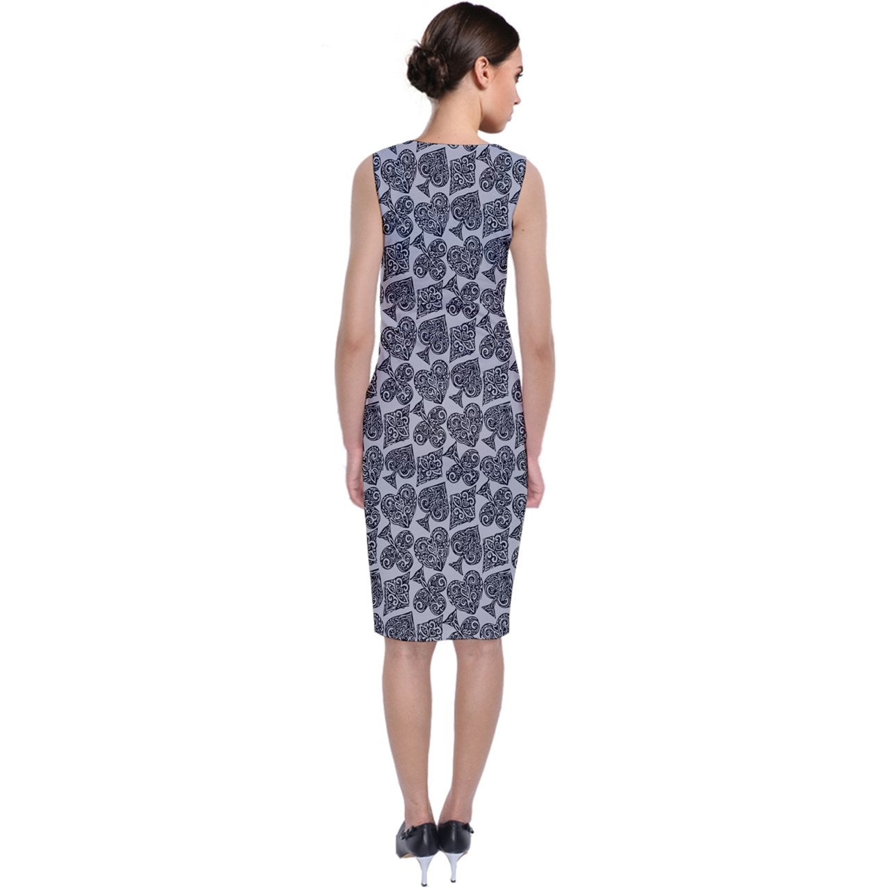 Playingcards-grey Sleeveless Velvet Midi Dress - Luxtrini, LLC