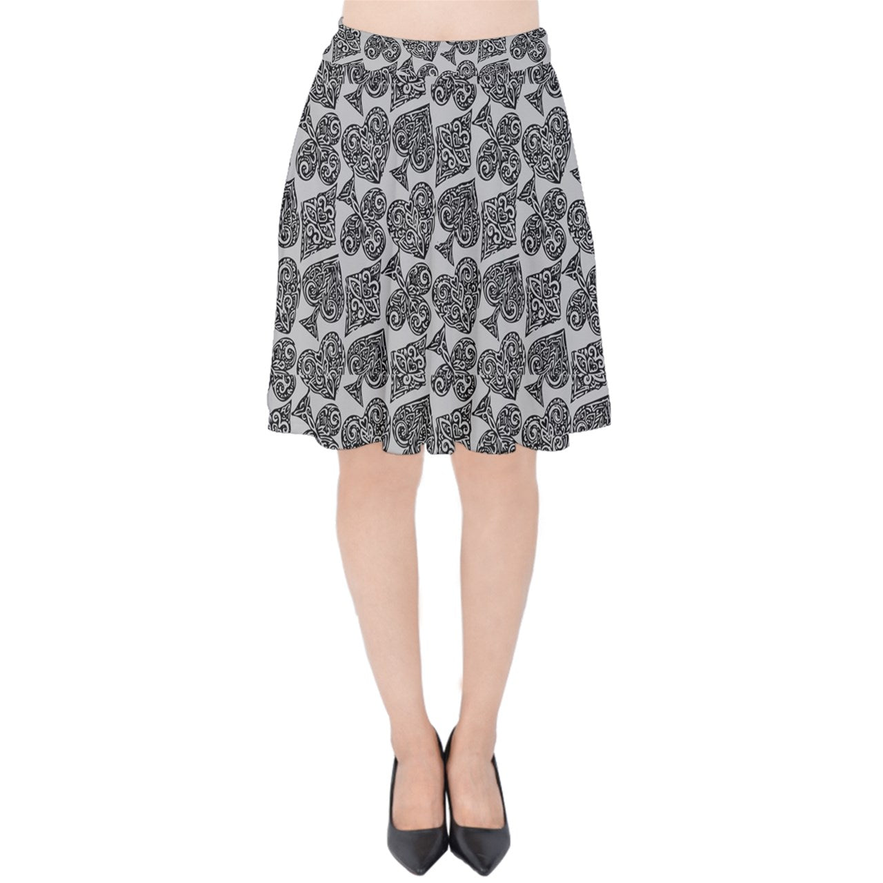 Playingcards-grey Velvet High Waist Skirt - Luxtrini, LLC