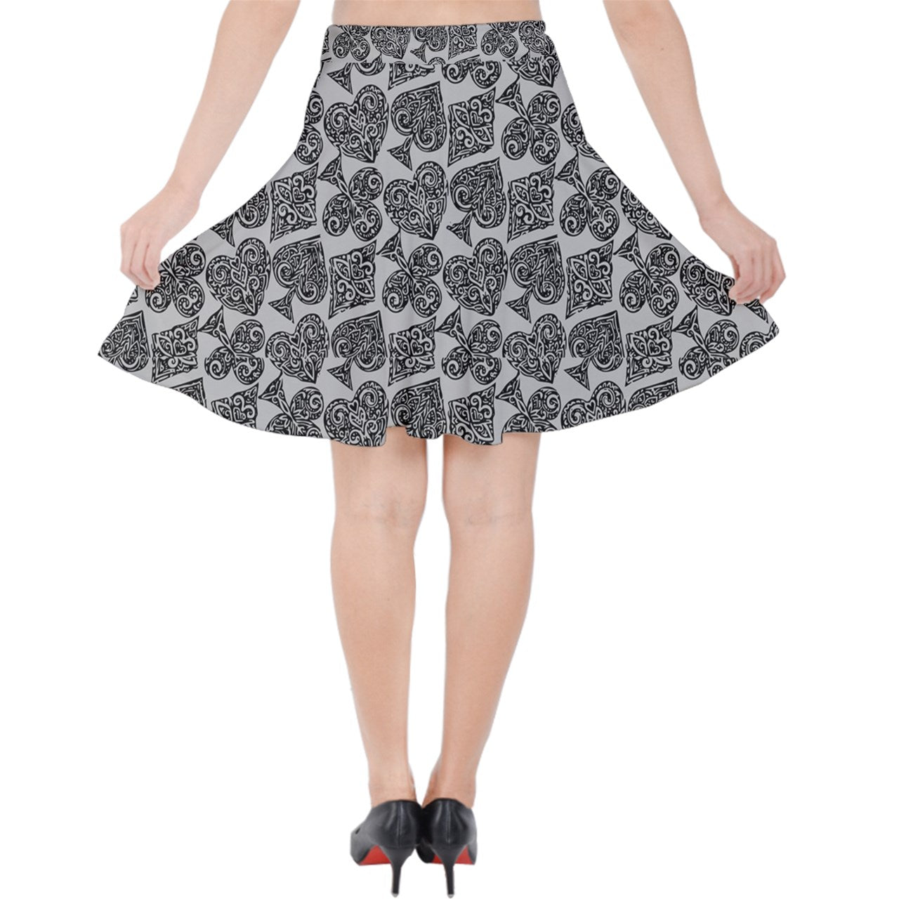 Playingcards-grey Velvet High Waist Skirt - Luxtrini, LLC