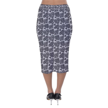 Playingcards-grey Velvet Midi Pencil Skirt - Luxtrini, LLC