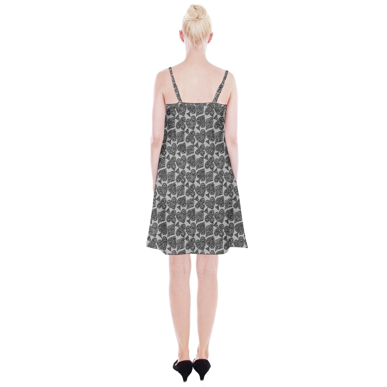 Playingcards-grey Spaghetti Strap Velvet Dress - Luxtrini, LLC