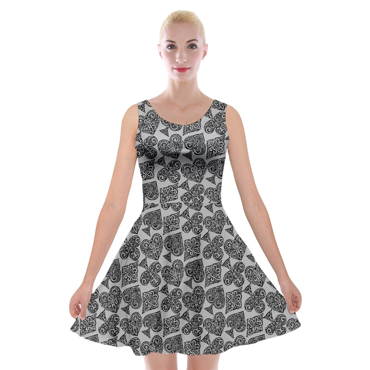 Playingcards-grey Velvet Skater Dress - Luxtrini, LLC