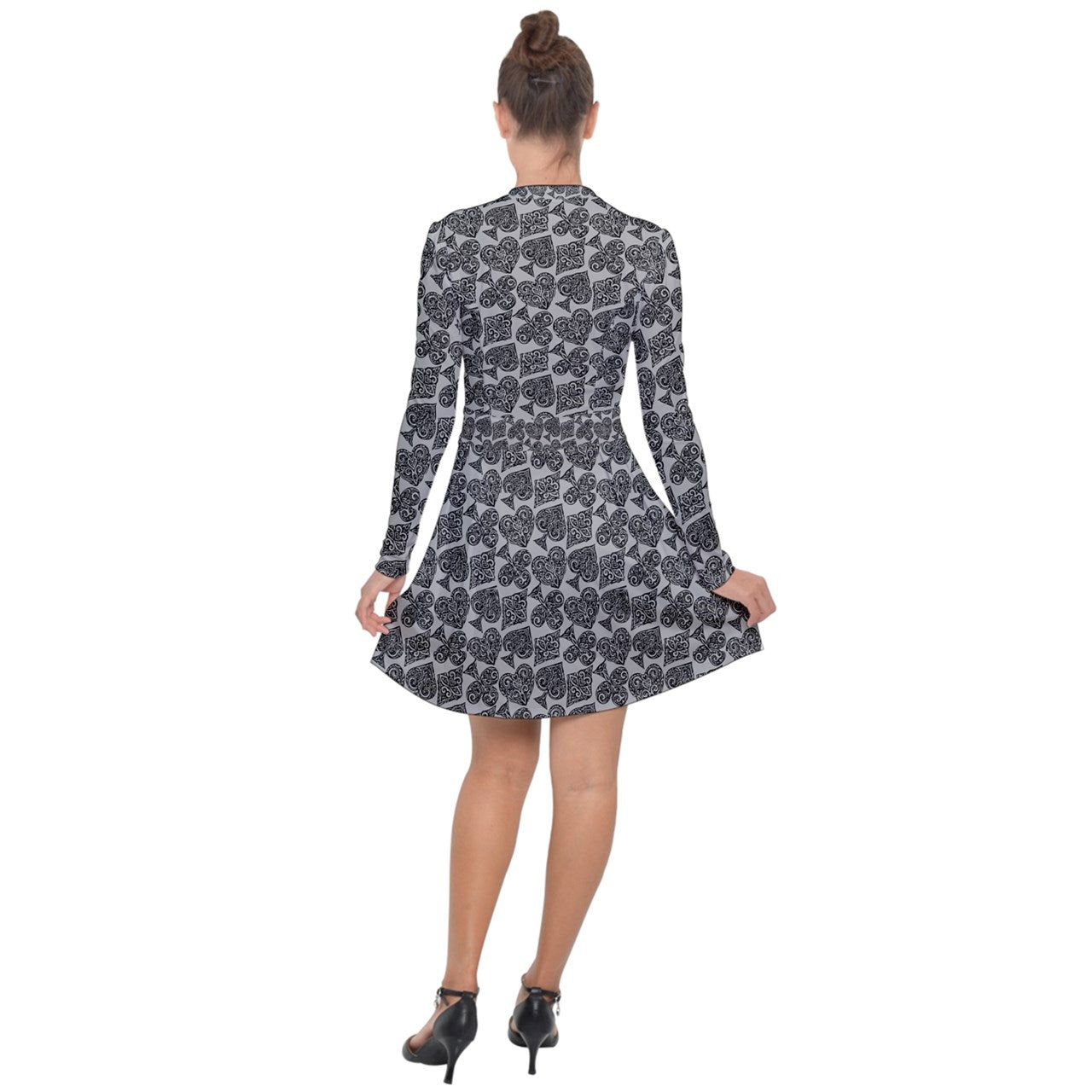 Playingcards-grey Long Sleeve Panel Dress - Luxtrini, LLC