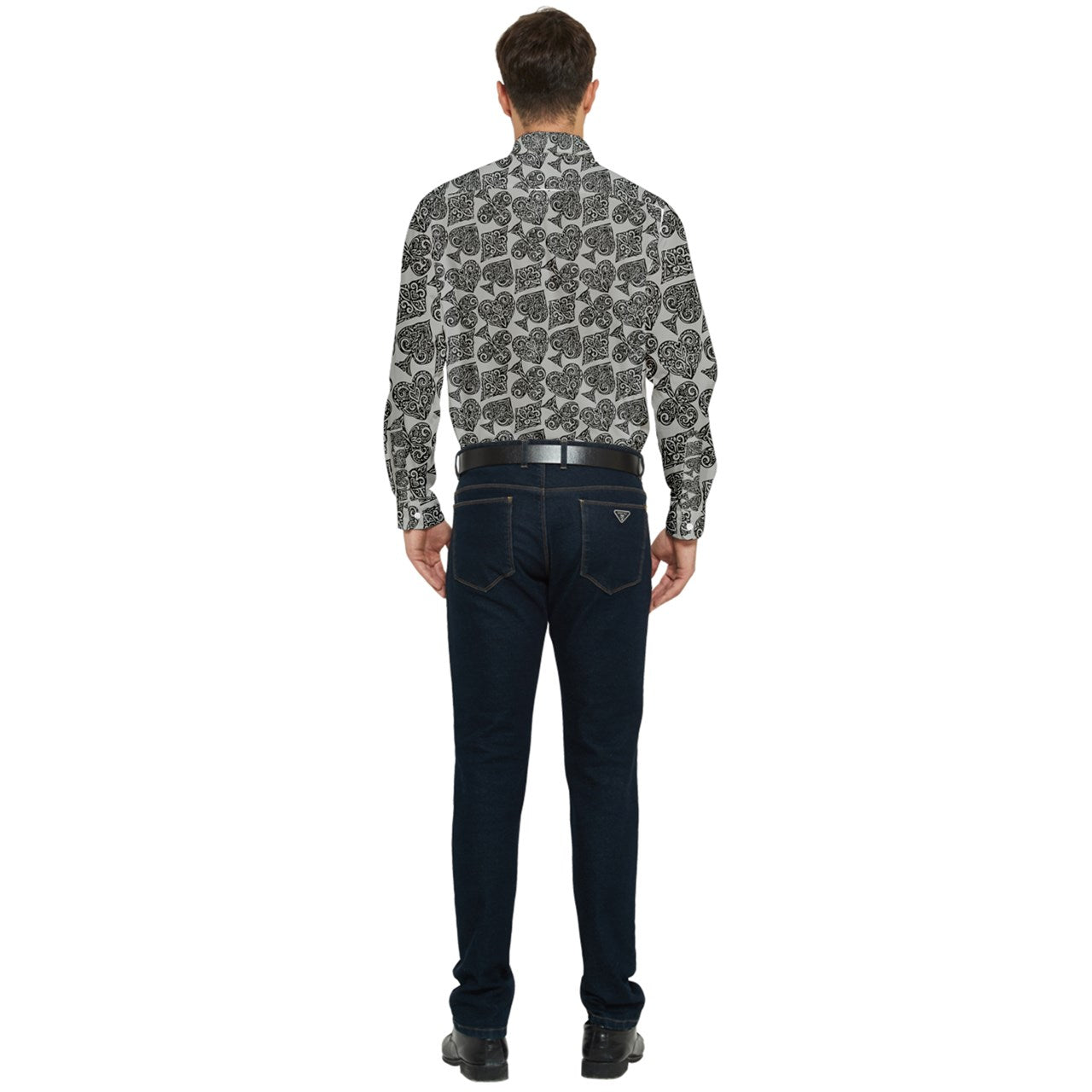 Playingcards-grey Men's Long Sleeve  Shirt - Luxtrini, LLC