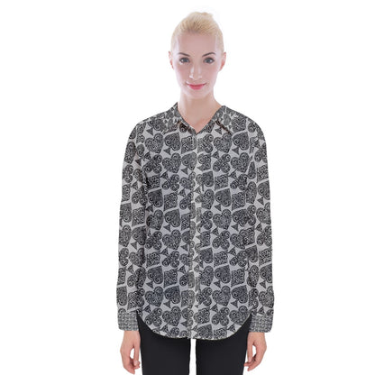 Playingcards-grey Womens Long Sleeve Shirt - Luxtrini, LLC