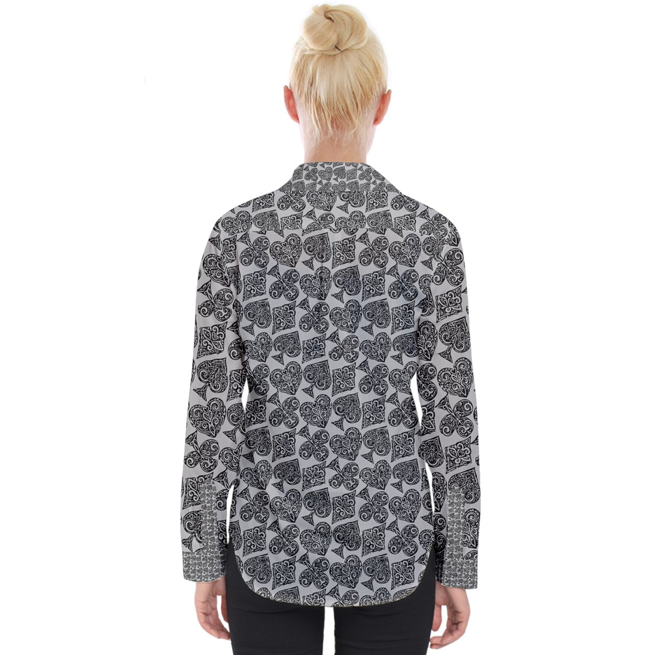 Playingcards-grey Womens Long Sleeve Shirt - Luxtrini, LLC