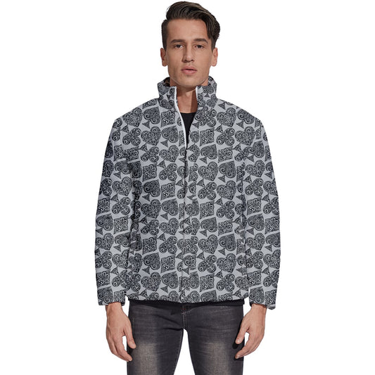 Playingcards-grey Men's Puffer Bubble Jacket Coat - Luxtrini, LLC