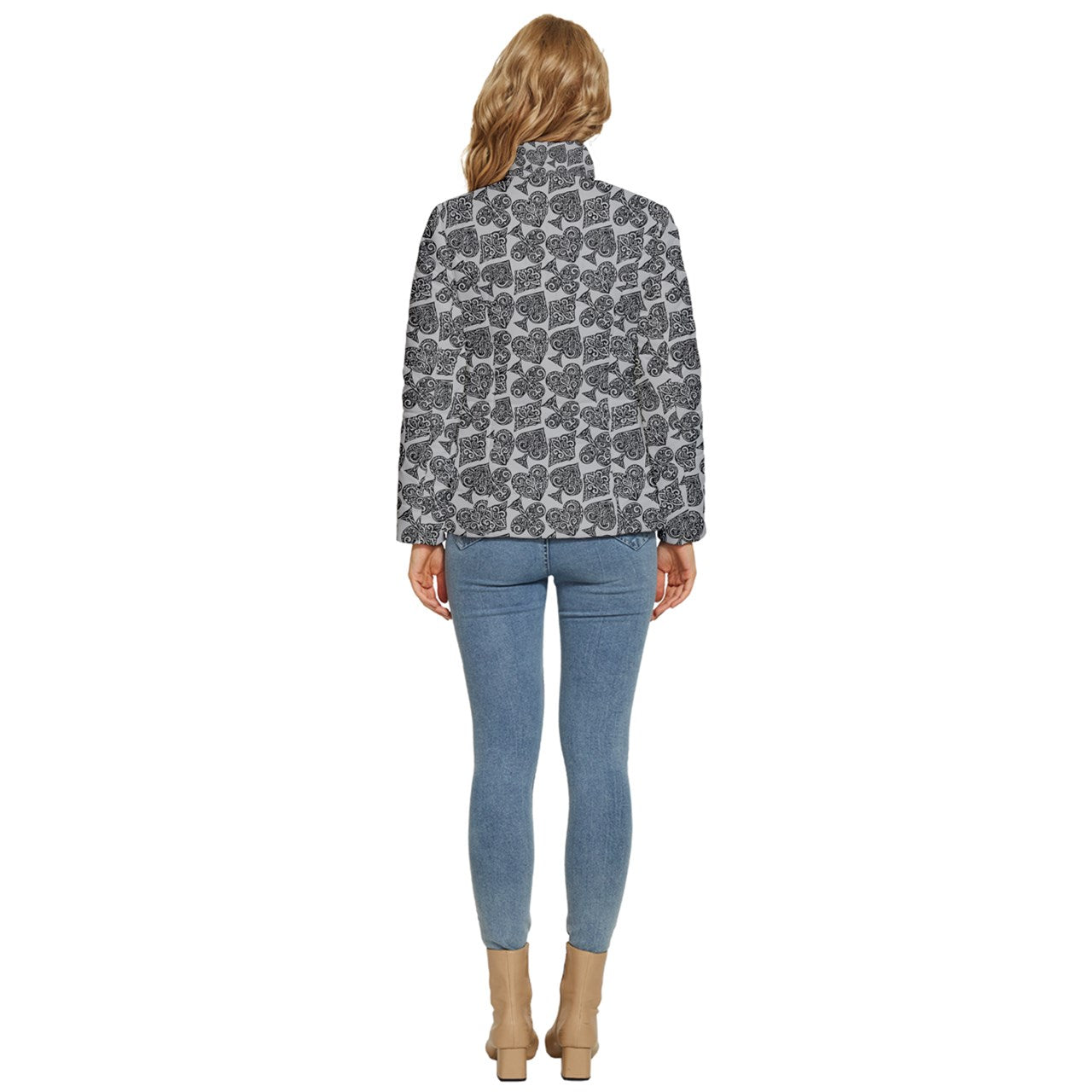 Playingcards-grey Women's Puffer Bubble Jacket Coat - Luxtrini, LLC