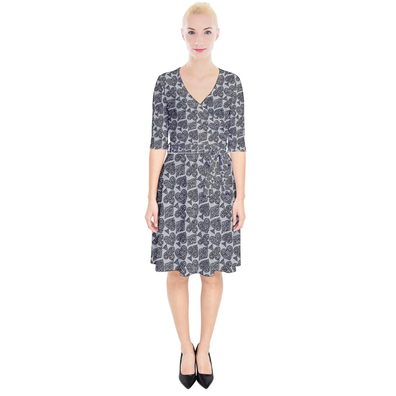 Playingcards-grey Wrap Up Cocktail Dress - Luxtrini, LLC