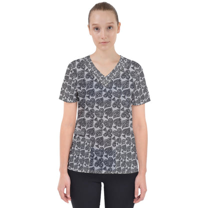 Playingcards-grey Women's V-Neck Scrub Top - Luxtrini, LLC