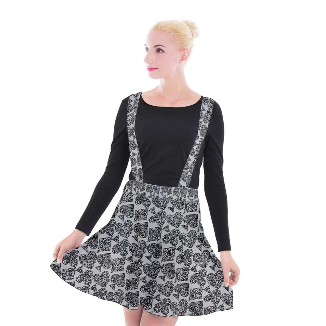 Playingcards-grey Suspender Skater Skirt - Luxtrini, LLC