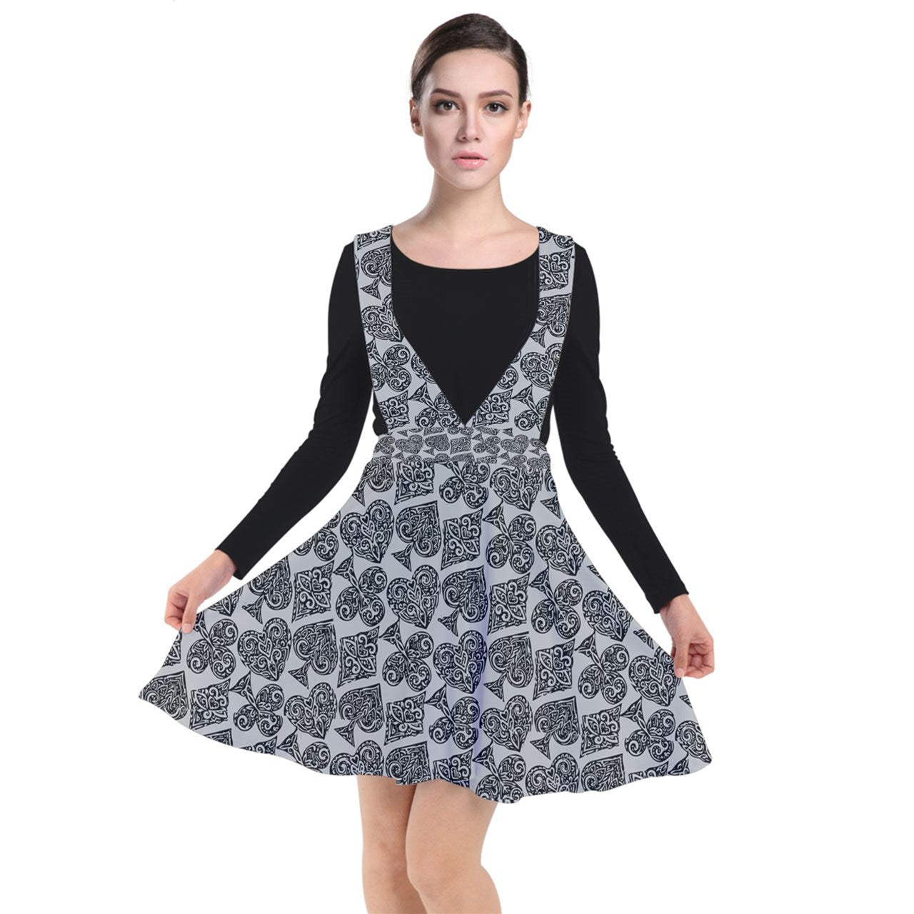 Playingcards-grey Plunge Pinafore Dress - Luxtrini, LLC