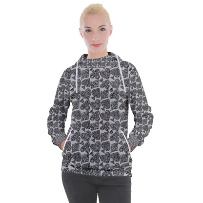 Playingcards-grey Women's Hooded Pullover - Luxtrini, LLC