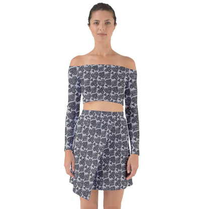 Playingcards-grey Off Shoulder Top with Skirt Set - Luxtrini, LLC