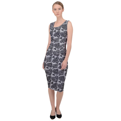 Playingcards-grey Sleeveless Pencil Dress - Luxtrini, LLC