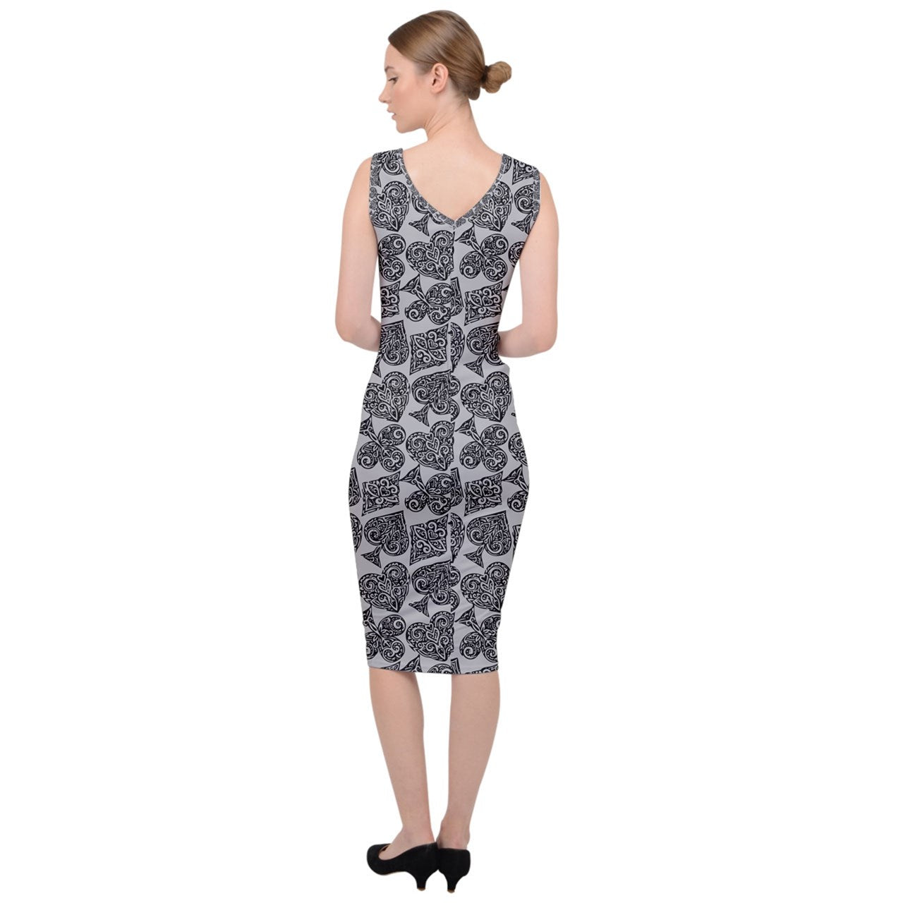 Playingcards-grey Sleeveless Pencil Dress - Luxtrini, LLC