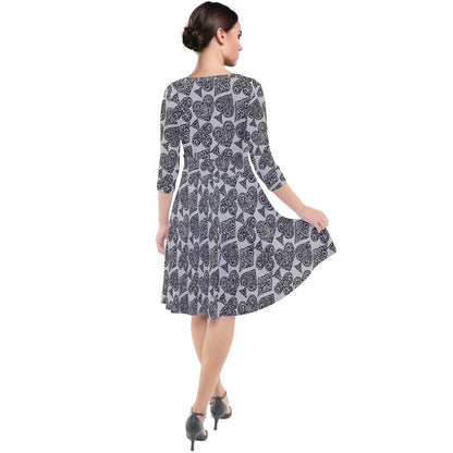 Playingcards-grey Quarter Sleeve Waist Band Dress - Luxtrini, LLC