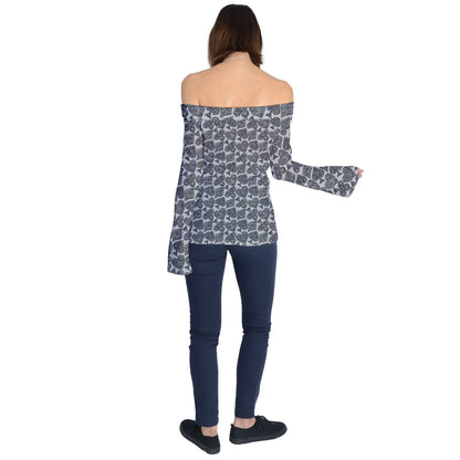 Playingcards-grey Off Shoulder Long Sleeve Top - Luxtrini, LLC