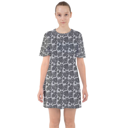 Playingcards-grey Sixties Short Sleeve Mini Dress - Luxtrini, LLC