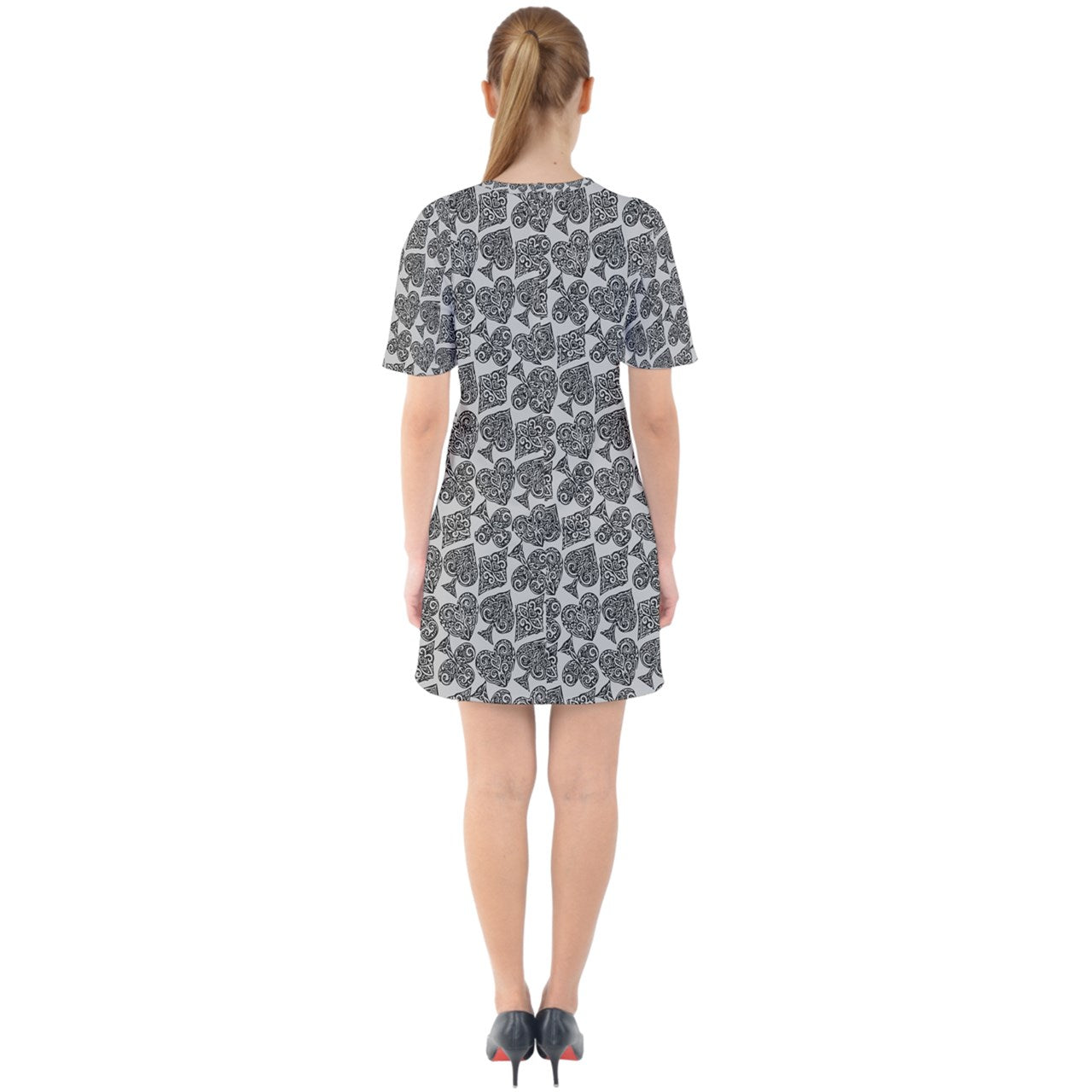 Playingcards-grey Sixties Short Sleeve Mini Dress - Luxtrini, LLC