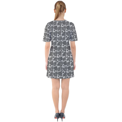 Playingcards-grey Sixties Short Sleeve Mini Dress - Luxtrini, LLC